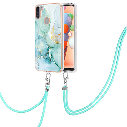 Coque Silicone Motif Fantaisie Souple Couleur Unie Etui Housse avec Laniere Strap Y05B pour Samsung Galaxy M11 Vert