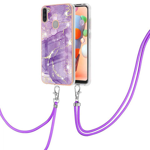 Coque Silicone Motif Fantaisie Souple Couleur Unie Etui Housse avec Laniere Strap Y05B pour Samsung Galaxy M11 Violet