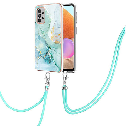 Coque Silicone Motif Fantaisie Souple Couleur Unie Etui Housse avec Laniere Strap Y05B pour Samsung Galaxy M32 5G Vert