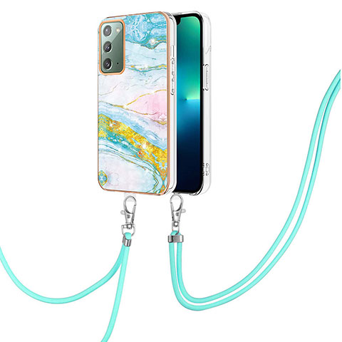 Coque Silicone Motif Fantaisie Souple Couleur Unie Etui Housse avec Laniere Strap Y05B pour Samsung Galaxy Note 20 5G Colorful