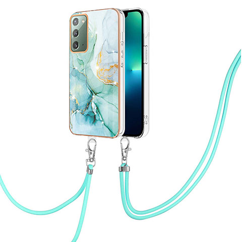 Coque Silicone Motif Fantaisie Souple Couleur Unie Etui Housse avec Laniere Strap Y05B pour Samsung Galaxy Note 20 5G Vert