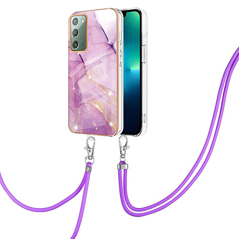 Coque Silicone Motif Fantaisie Souple Couleur Unie Etui Housse avec Laniere Strap Y05B pour Samsung Galaxy Note 20 5G Violet Clair