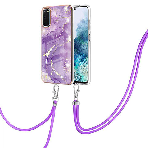 Coque Silicone Motif Fantaisie Souple Couleur Unie Etui Housse avec Laniere Strap Y05B pour Samsung Galaxy S20 5G Violet