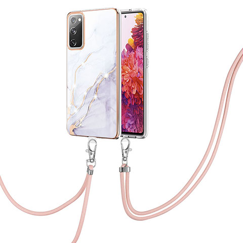 Coque Silicone Motif Fantaisie Souple Couleur Unie Etui Housse avec Laniere Strap Y05B pour Samsung Galaxy S20 FE 5G Blanc