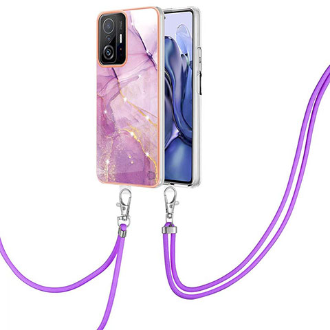 Coque Silicone Motif Fantaisie Souple Couleur Unie Etui Housse avec Laniere Strap Y05B pour Xiaomi Mi 11T 5G Violet Clair