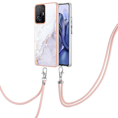 Coque Silicone Motif Fantaisie Souple Couleur Unie Etui Housse avec Laniere Strap Y05B pour Xiaomi Mi 11T Pro 5G Blanc