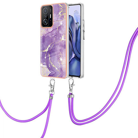 Coque Silicone Motif Fantaisie Souple Couleur Unie Etui Housse avec Laniere Strap Y05B pour Xiaomi Mi 11T Pro 5G Violet