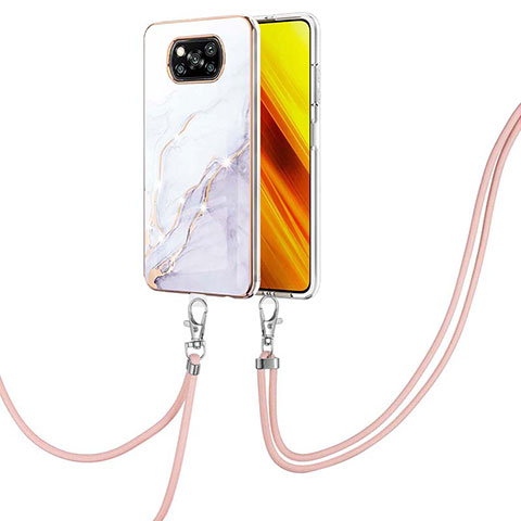 Coque Silicone Motif Fantaisie Souple Couleur Unie Etui Housse avec Laniere Strap Y05B pour Xiaomi Poco X3 NFC Blanc