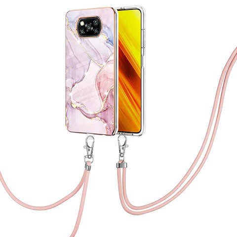 Coque Silicone Motif Fantaisie Souple Couleur Unie Etui Housse avec Laniere Strap Y05B pour Xiaomi Poco X3 NFC Rose