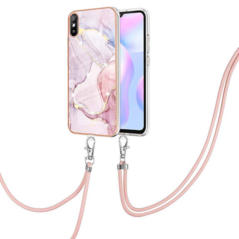 Coque Silicone Motif Fantaisie Souple Couleur Unie Etui Housse avec Laniere Strap Y05B pour Xiaomi Redmi 9A Rose