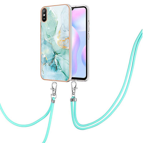 Coque Silicone Motif Fantaisie Souple Couleur Unie Etui Housse avec Laniere Strap Y05B pour Xiaomi Redmi 9AT Vert