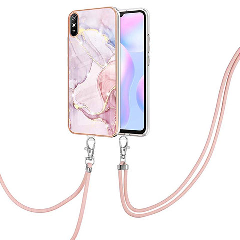 Coque Silicone Motif Fantaisie Souple Couleur Unie Etui Housse avec Laniere Strap Y05B pour Xiaomi Redmi 9i Rose