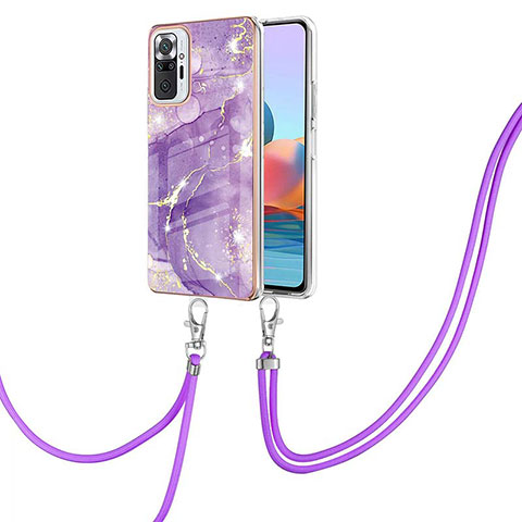 Coque Silicone Motif Fantaisie Souple Couleur Unie Etui Housse avec Laniere Strap Y05B pour Xiaomi Redmi Note 10 Pro 4G Violet