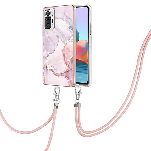 Coque Silicone Motif Fantaisie Souple Couleur Unie Etui Housse avec Laniere Strap Y05B pour Xiaomi Redmi Note 10 Pro Max Rose