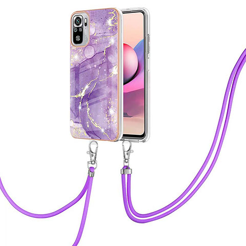 Coque Silicone Motif Fantaisie Souple Couleur Unie Etui Housse avec Laniere Strap Y05B pour Xiaomi Redmi Note 10S 4G Violet