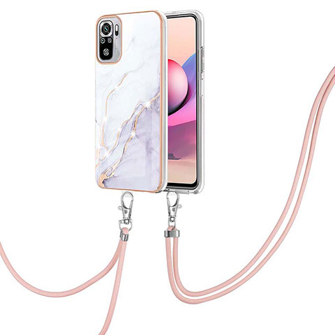 Coque Silicone Motif Fantaisie Souple Couleur Unie Etui Housse avec Laniere Strap Y05B pour Xiaomi Redmi Note 11 SE India 4G Blanc