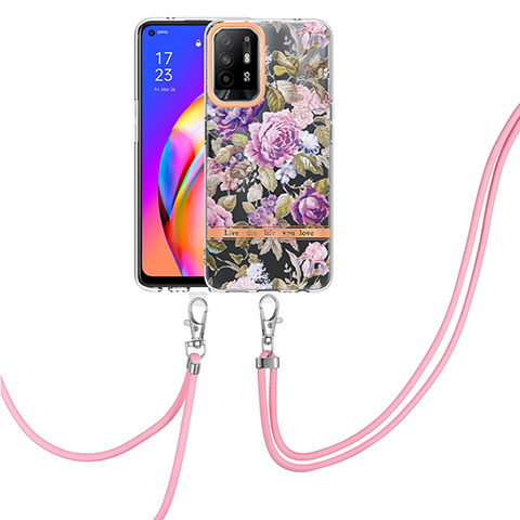 Coque Silicone Motif Fantaisie Souple Couleur Unie Etui Housse avec Laniere Strap Y06B pour Oppo A95 5G Violet Clair