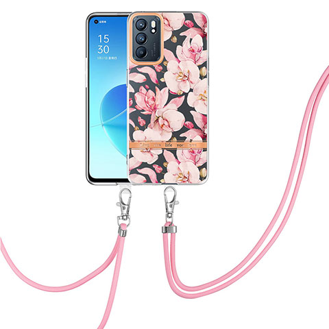 Coque Silicone Motif Fantaisie Souple Couleur Unie Etui Housse avec Laniere Strap Y06B pour Oppo Reno6 5G Rose