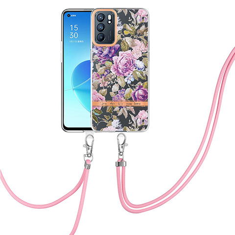 Coque Silicone Motif Fantaisie Souple Couleur Unie Etui Housse avec Laniere Strap Y06B pour Oppo Reno6 5G Violet