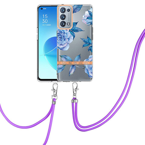 Coque Silicone Motif Fantaisie Souple Couleur Unie Etui Housse avec Laniere Strap Y06B pour Oppo Reno6 Pro 5G Bleu