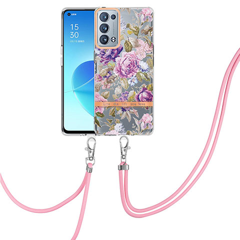 Coque Silicone Motif Fantaisie Souple Couleur Unie Etui Housse avec Laniere Strap Y06B pour Oppo Reno6 Pro+ Plus 5G Violet Clair