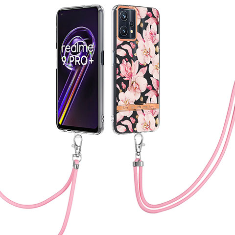 Coque Silicone Motif Fantaisie Souple Couleur Unie Etui Housse avec Laniere Strap Y06B pour Realme 9 4G Rose