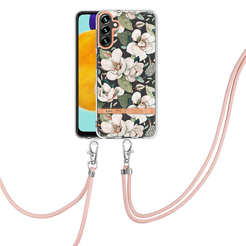 Coque Silicone Motif Fantaisie Souple Couleur Unie Etui Housse avec Laniere Strap Y06B pour Samsung Galaxy A04s Blanc