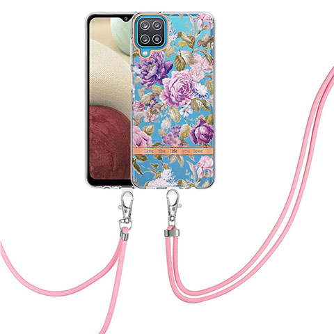 Coque Silicone Motif Fantaisie Souple Couleur Unie Etui Housse avec Laniere Strap Y06B pour Samsung Galaxy A12 5G Violet Clair