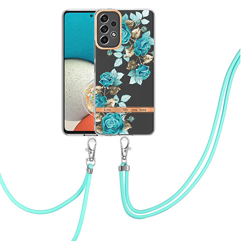 Coque Silicone Motif Fantaisie Souple Couleur Unie Etui Housse avec Laniere Strap Y06B pour Samsung Galaxy A13 4G Cyan