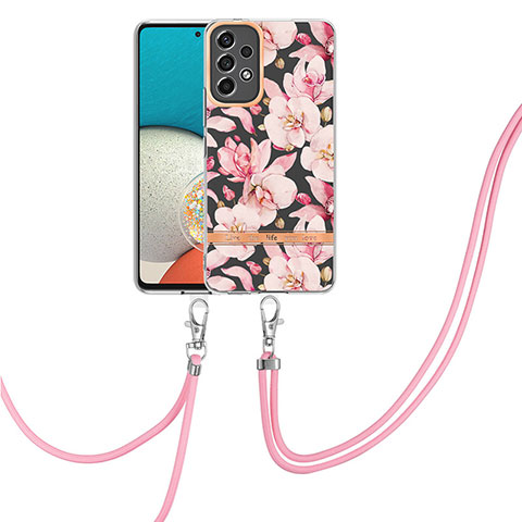 Coque Silicone Motif Fantaisie Souple Couleur Unie Etui Housse avec Laniere Strap Y06B pour Samsung Galaxy A13 4G Rose