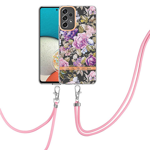 Coque Silicone Motif Fantaisie Souple Couleur Unie Etui Housse avec Laniere Strap Y06B pour Samsung Galaxy A13 4G Violet Clair