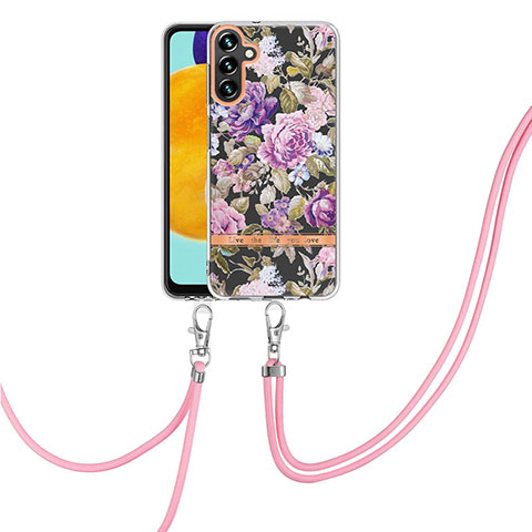 Coque Silicone Motif Fantaisie Souple Couleur Unie Etui Housse avec Laniere Strap Y06B pour Samsung Galaxy A13 5G Violet Clair