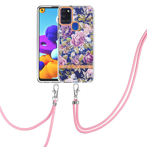 Coque Silicone Motif Fantaisie Souple Couleur Unie Etui Housse avec Laniere Strap Y06B pour Samsung Galaxy A21s Violet Clair