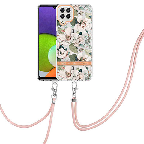 Coque Silicone Motif Fantaisie Souple Couleur Unie Etui Housse avec Laniere Strap Y06B pour Samsung Galaxy A22 4G Blanc