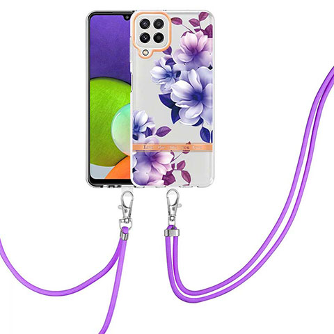 Coque Silicone Motif Fantaisie Souple Couleur Unie Etui Housse avec Laniere Strap Y06B pour Samsung Galaxy A22 4G Violet