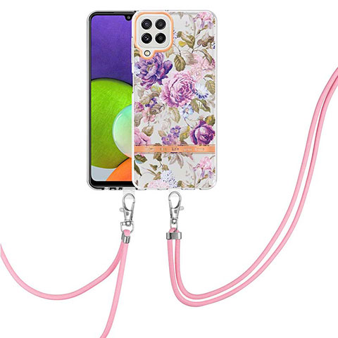 Coque Silicone Motif Fantaisie Souple Couleur Unie Etui Housse avec Laniere Strap Y06B pour Samsung Galaxy A22 4G Violet Clair