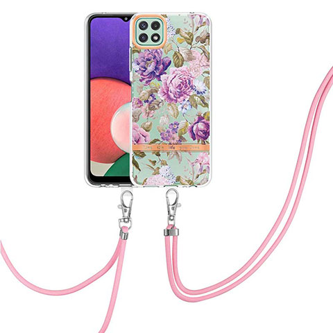 Coque Silicone Motif Fantaisie Souple Couleur Unie Etui Housse avec Laniere Strap Y06B pour Samsung Galaxy A22 5G Violet Clair