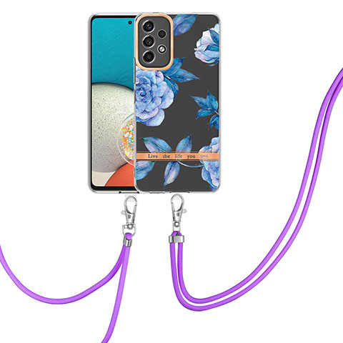 Coque Silicone Motif Fantaisie Souple Couleur Unie Etui Housse avec Laniere Strap Y06B pour Samsung Galaxy A23 4G Bleu