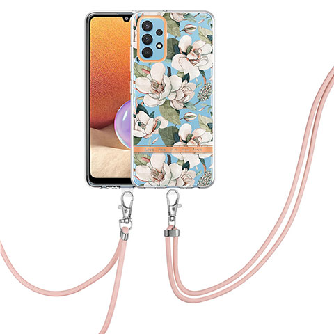 Coque Silicone Motif Fantaisie Souple Couleur Unie Etui Housse avec Laniere Strap Y06B pour Samsung Galaxy A32 4G Blanc