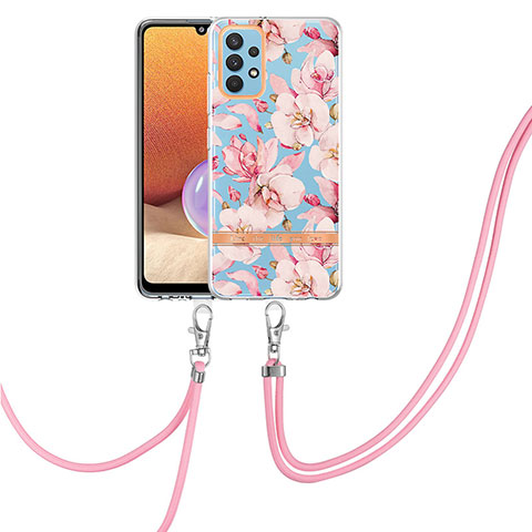 Coque Silicone Motif Fantaisie Souple Couleur Unie Etui Housse avec Laniere Strap Y06B pour Samsung Galaxy A32 4G Rose