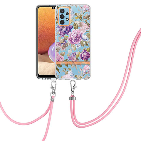 Coque Silicone Motif Fantaisie Souple Couleur Unie Etui Housse avec Laniere Strap Y06B pour Samsung Galaxy A32 4G Violet Clair