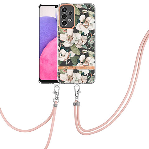 Coque Silicone Motif Fantaisie Souple Couleur Unie Etui Housse avec Laniere Strap Y06B pour Samsung Galaxy A33 5G Blanc