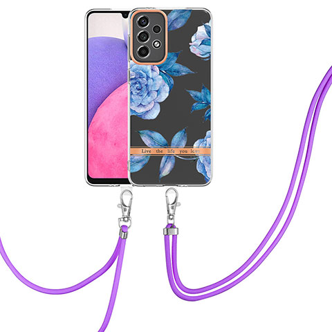 Coque Silicone Motif Fantaisie Souple Couleur Unie Etui Housse avec Laniere Strap Y06B pour Samsung Galaxy A33 5G Bleu