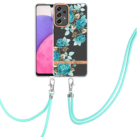 Coque Silicone Motif Fantaisie Souple Couleur Unie Etui Housse avec Laniere Strap Y06B pour Samsung Galaxy A33 5G Cyan