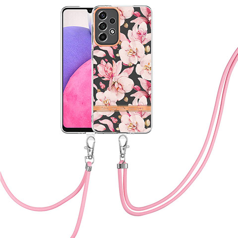 Coque Silicone Motif Fantaisie Souple Couleur Unie Etui Housse avec Laniere Strap Y06B pour Samsung Galaxy A33 5G Rose