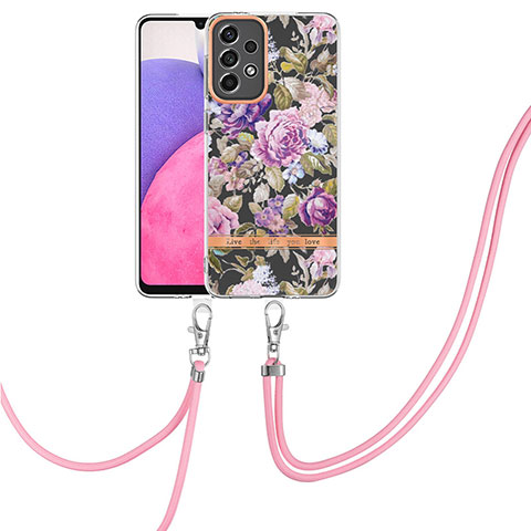 Coque Silicone Motif Fantaisie Souple Couleur Unie Etui Housse avec Laniere Strap Y06B pour Samsung Galaxy A33 5G Violet Clair