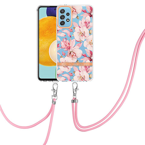 Coque Silicone Motif Fantaisie Souple Couleur Unie Etui Housse avec Laniere Strap Y06B pour Samsung Galaxy A52 4G Rose