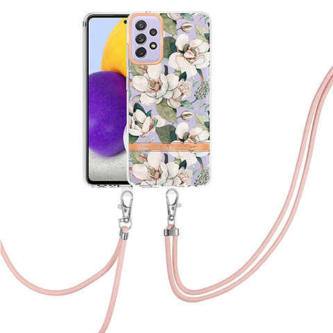 Coque Silicone Motif Fantaisie Souple Couleur Unie Etui Housse avec Laniere Strap Y06B pour Samsung Galaxy A72 4G Blanc