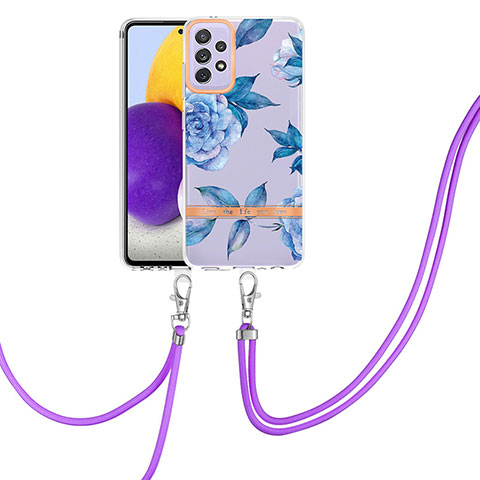 Coque Silicone Motif Fantaisie Souple Couleur Unie Etui Housse avec Laniere Strap Y06B pour Samsung Galaxy A72 4G Bleu