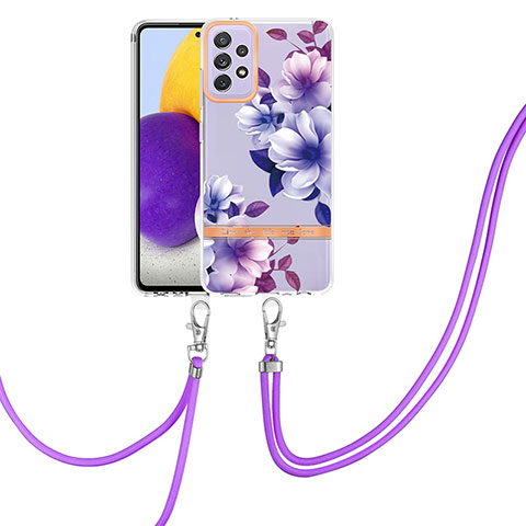 Coque Silicone Motif Fantaisie Souple Couleur Unie Etui Housse avec Laniere Strap Y06B pour Samsung Galaxy A72 4G Violet